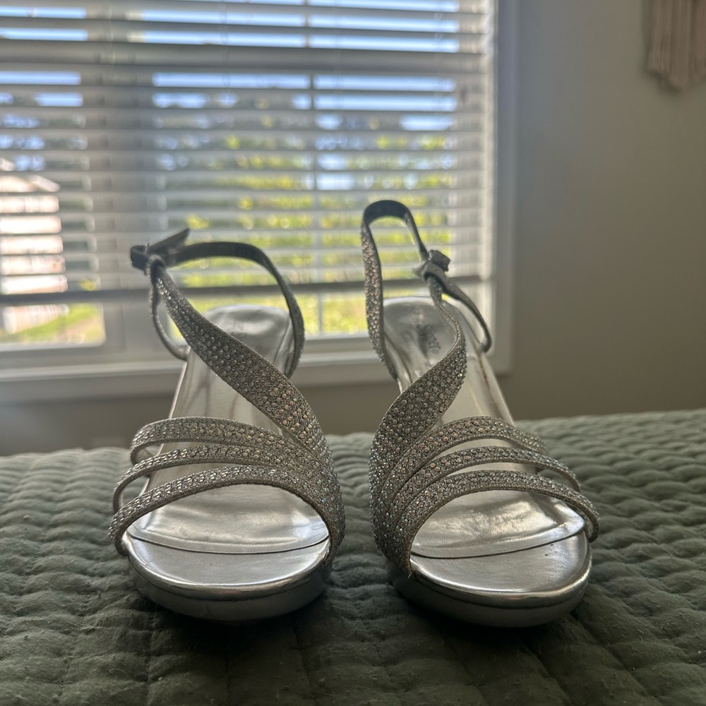 Silver rhinestone heels